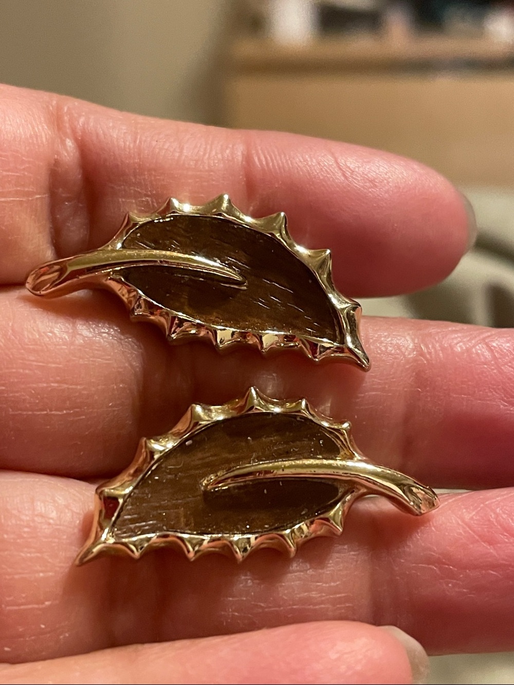 Vintage Gold-Tone Brown Leaf Clip On Earrings by Sarah Coventry